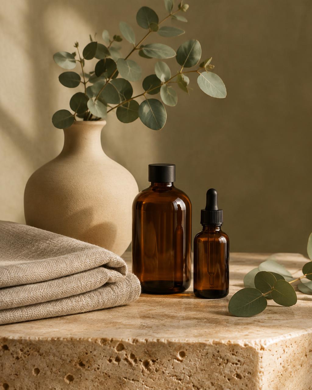 Detalle de productos de cuidado y texturas naturales